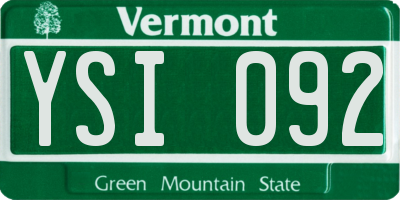 VT license plate YSI092