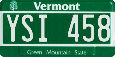 VT license plate YSI458