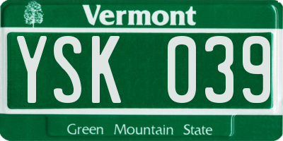 VT license plate YSK039