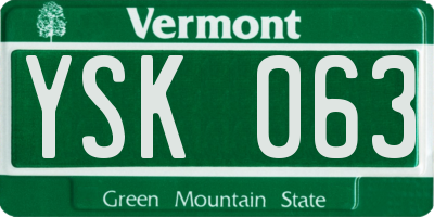 VT license plate YSK063