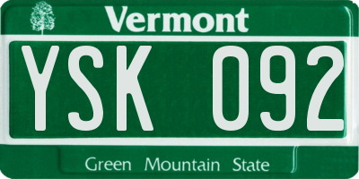 VT license plate YSK092