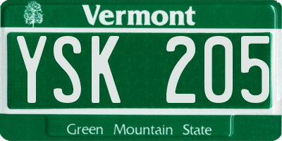 VT license plate YSK205