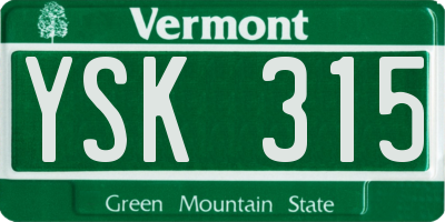 VT license plate YSK315