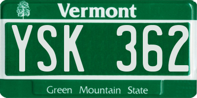 VT license plate YSK362
