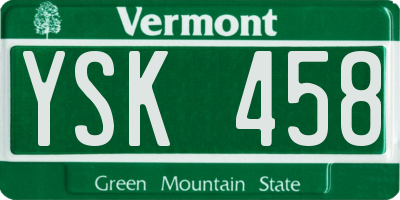 VT license plate YSK458