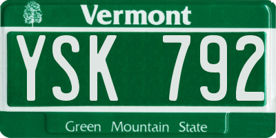VT license plate YSK792