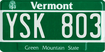 VT license plate YSK803