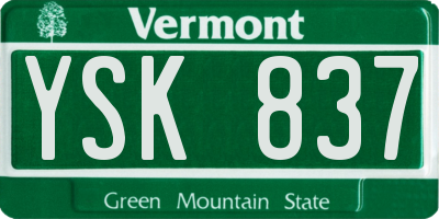 VT license plate YSK837