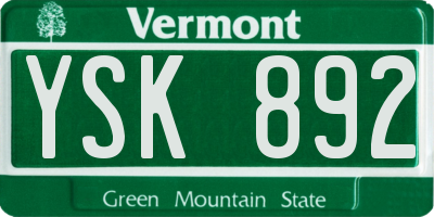 VT license plate YSK892