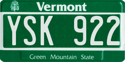 VT license plate YSK922