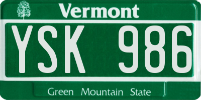 VT license plate YSK986