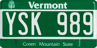 VT license plate YSK989