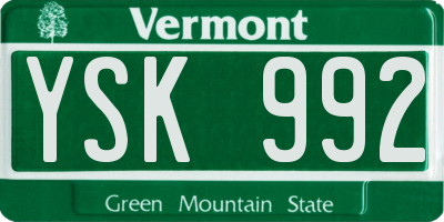 VT license plate YSK992