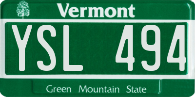 VT license plate YSL494