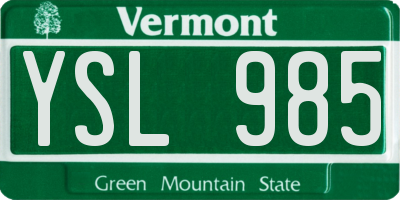 VT license plate YSL985