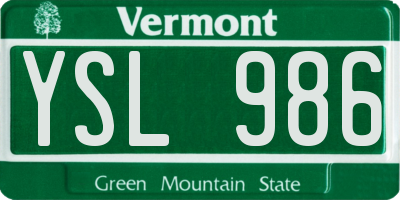 VT license plate YSL986