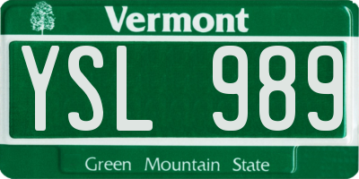 VT license plate YSL989