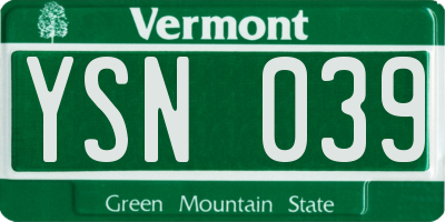 VT license plate YSN039
