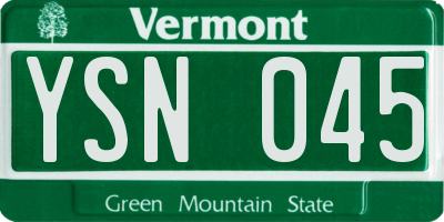 VT license plate YSN045