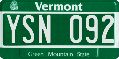 VT license plate YSN092