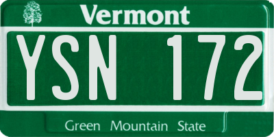 VT license plate YSN172