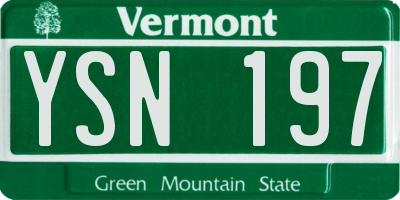 VT license plate YSN197