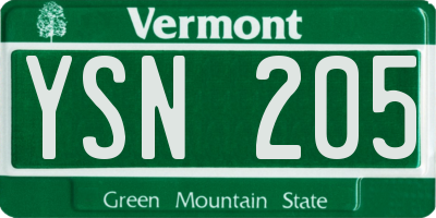 VT license plate YSN205
