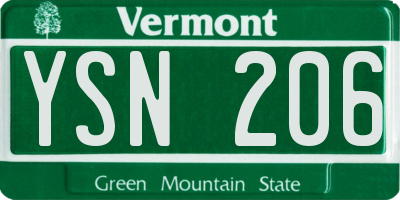 VT license plate YSN206