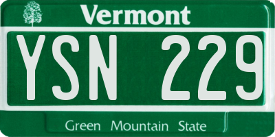 VT license plate YSN229