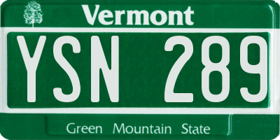VT license plate YSN289
