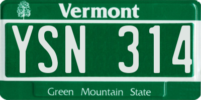 VT license plate YSN314