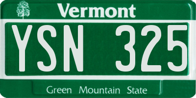 VT license plate YSN325