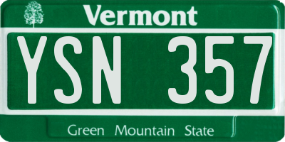 VT license plate YSN357