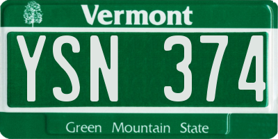 VT license plate YSN374