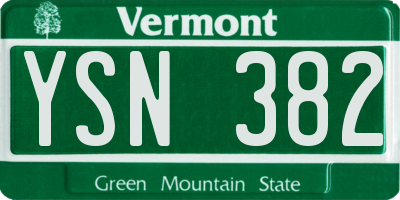 VT license plate YSN382