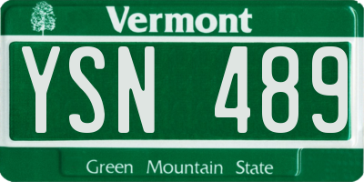 VT license plate YSN489