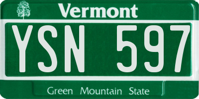 VT license plate YSN597