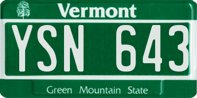VT license plate YSN643