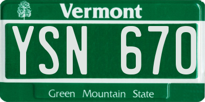 VT license plate YSN670