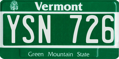 VT license plate YSN726
