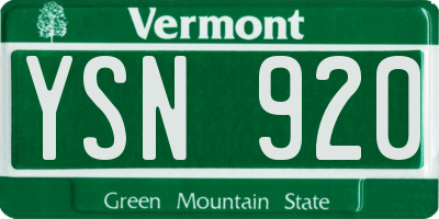 VT license plate YSN920