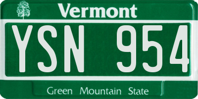 VT license plate YSN954