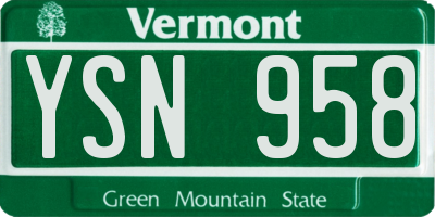 VT license plate YSN958