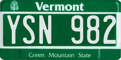 VT license plate YSN982