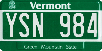 VT license plate YSN984