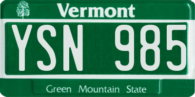 VT license plate YSN985
