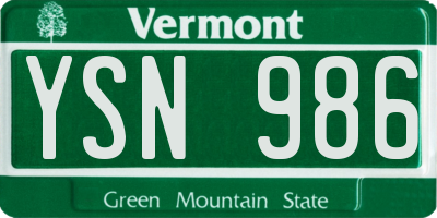 VT license plate YSN986