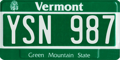 VT license plate YSN987