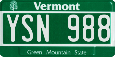 VT license plate YSN988