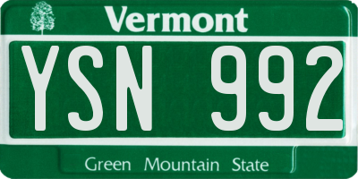 VT license plate YSN992